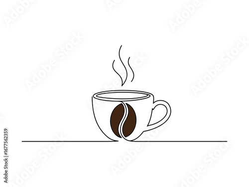 Simple coffee cup and bean logo design illustration on white background