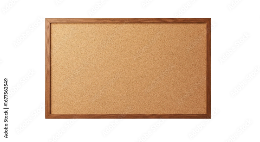 Fototapeta premium Clean corkboard with wooden frame, isolated on white, ideal for office organization and reminders display