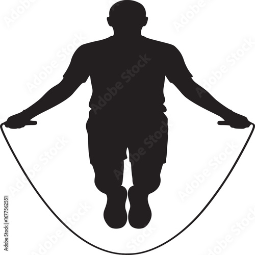 Silhouette of a man jumping rope in a white background in a fitness and exercise concept image