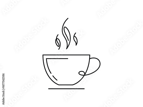 Simple coffee cup and bean logo design with steaming hot beverage for cafe branding