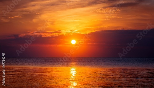 scene serene beauty of sun sinking into ocean casting a golden glow and creating a peaceful atmosphere