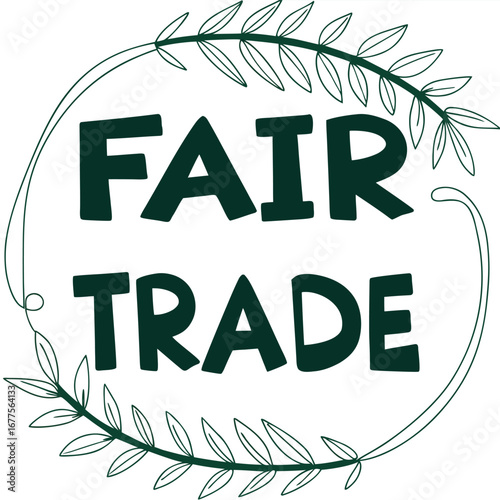 Fair Trade logo with green leaves circular frame.