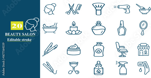 Collection of beauty and salon icons for design projects isolated on white background