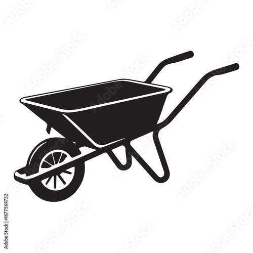 Black silhouette of a garden wheelbarrow on a white background gardening tool