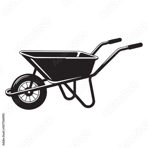 Black silhouette of a garden wheelbarrow on a white background tool transport