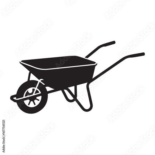 Black silhouette of a garden wheelbarrow on a white background tool