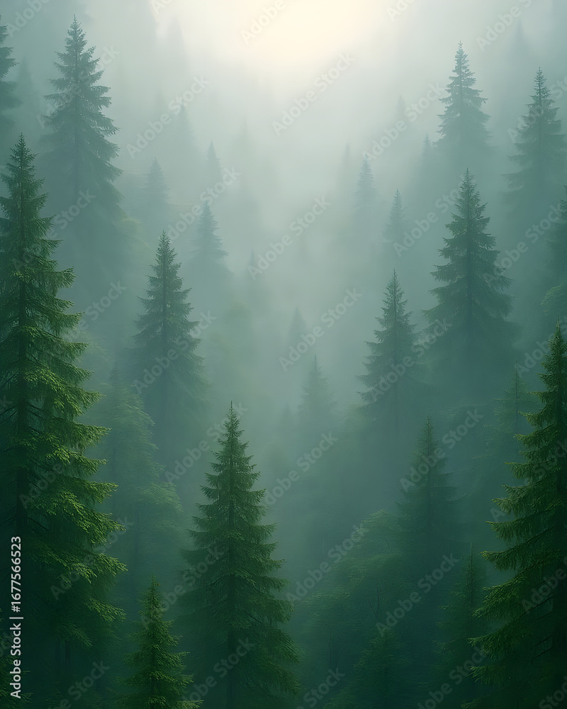 Fototapeta premium Misty Green Forest Nature Mobile Wallpaper 