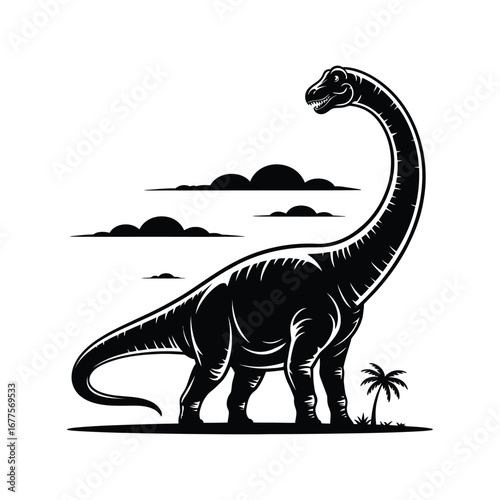 Gentle Brontosaurus Silhouette Illustration A Prehistoric Giant in Black Vector Design for Paleontology Enthusiasts and Graphic Projects