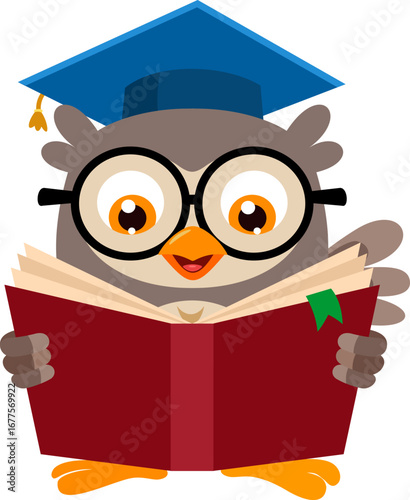 Owl Teacher Cartoon Character Reading Aloud From Textbook Teaching Students In Classroom - Vector Illustration Flat Design Isolated On Transparent Background