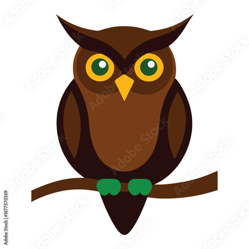 Wise owl perched on branch detailed graphic animal art silhouette vector illustration vector