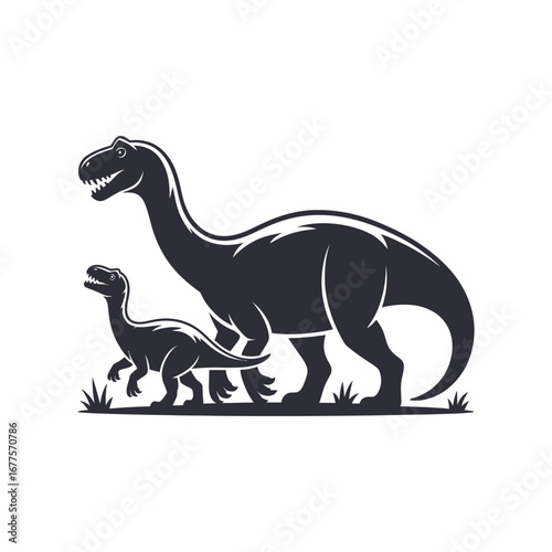 Dinosaur Family Silhouette Vector Illustration Apatosaurus Mother and Baby Black Graphic Design Prehistoric Animals Wildlife Art