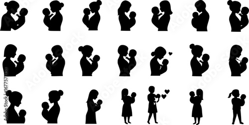 mother baby icon set
