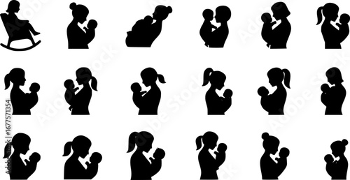mother baby icon set

