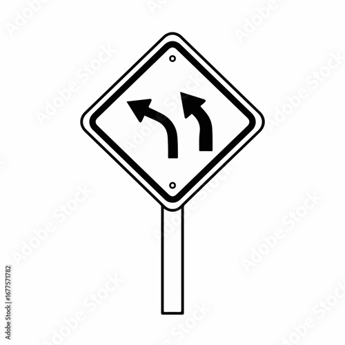 Navigate Safely with Clear Road Signage Guiding Drivers to Turn Left Ahead or Make Gentle Right Turns in a Simple Design for Transportation Safety