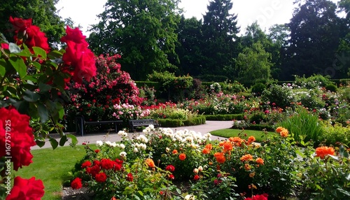 Rose Garden in Bloom, Spring Scene