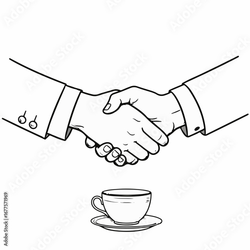 Business handshake agreement sealing a deal with coffee symbolizing collaboration, partnership, and success in professional settings