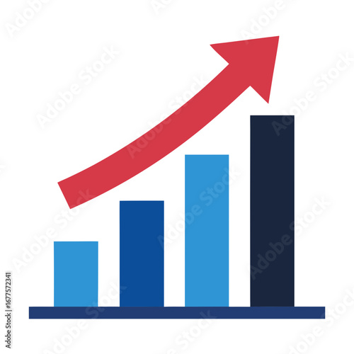 Business Icon of Bar Chart with Upward Arrow Growth Vector