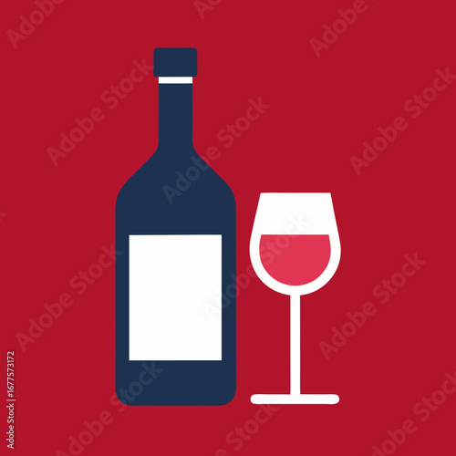 Minimal Icon of Wine Bottle with Glass Celebration Illustration