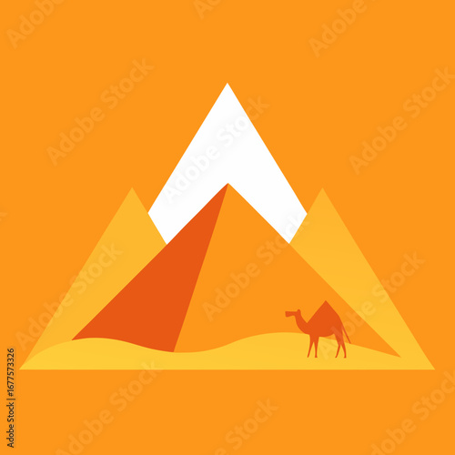 Travel Icon of Desert Pyramid with Camel Tourism Illustration