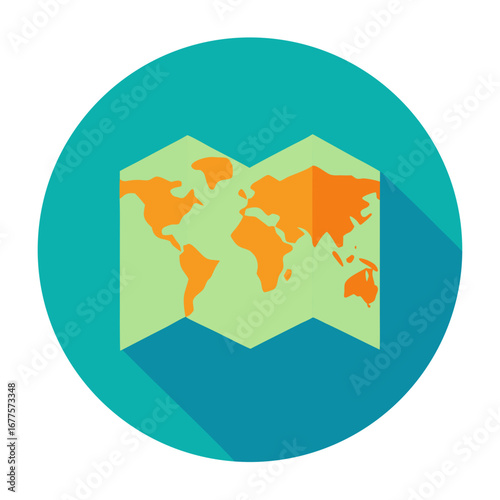Travel Icon of World Map Folded Geography Illustration