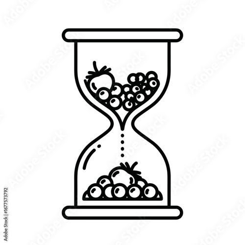 Hourglass with fruits symbolizing healthy eating and daily routine