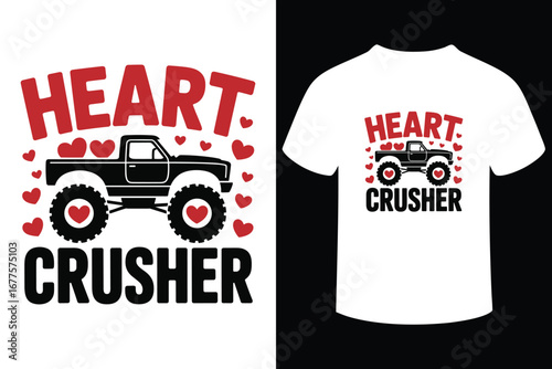 Heart crusher monster truck valentine s day design for t shirts