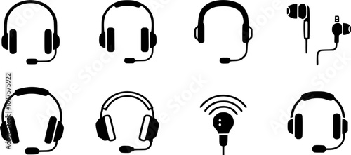 headset glyph vector flat icon set of 8