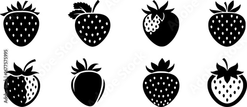 strawberry fruit stencil icon silhouette set of 8
