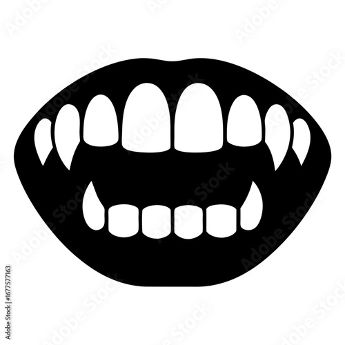 A Minimalist Black and White Vampire Mouth with Sharp Teeth Design