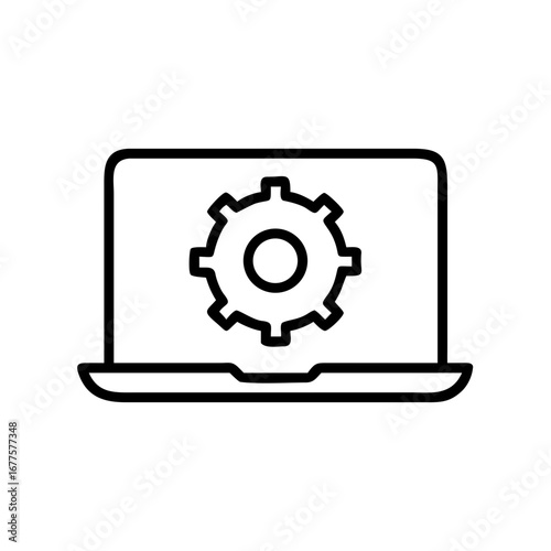 Simple Outline Icon of Laptop with Gear Symbol Technology Vector Illustration