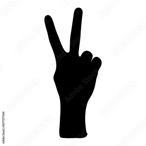 Black Silhouette of a Hand Displaying the Victory or Peace Sign Gesture