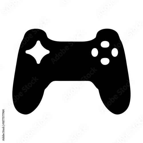 Black and white gamepad icon representing gaming, entertainment, and virtual interaction