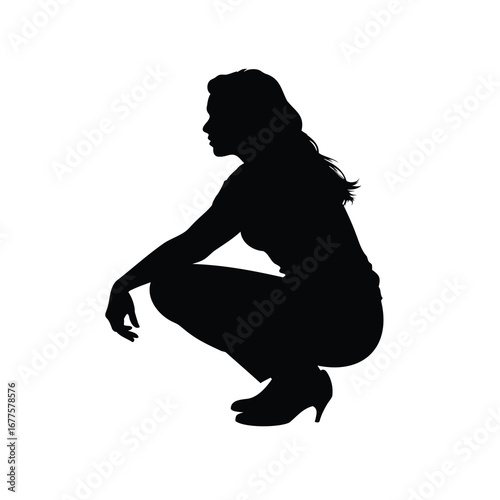 Silhouette of a woman in a squatting position wearing high heels, a woman squatting silhouette vector illustration