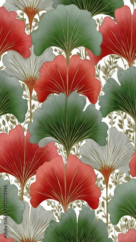 Colorful Ginkgo Leaves Arranged in Artistic Pattern on Textured Background.