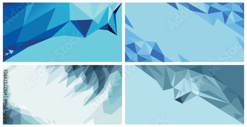 Set of polygon abstract backgrounds with geometric blue shapes