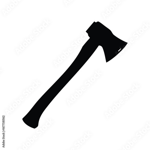 Silhouette of a traditional axe with a wooden handle on white background, camp axe silhouette vector illustration