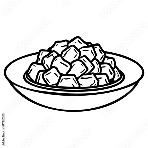 Illustration of cubed food in a bowl