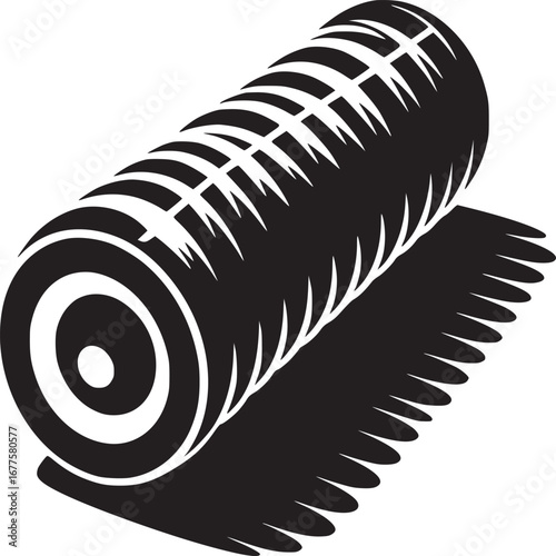 Monochrome illustration of a rolled object with a shadow on a white background in a graphic style