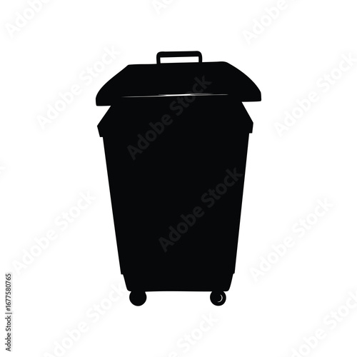 Silhouette of a trash bin on wheels with a lid and handle, compost bin silhouette vector illustration