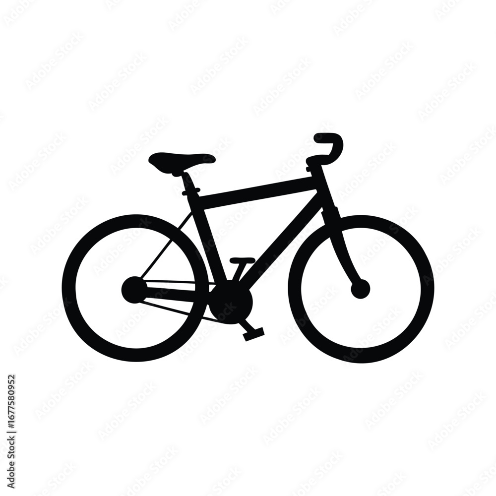Obraz premium Silhouette of a bicycle on a white background, side view illustration, cycling bike silhouette vector illustration