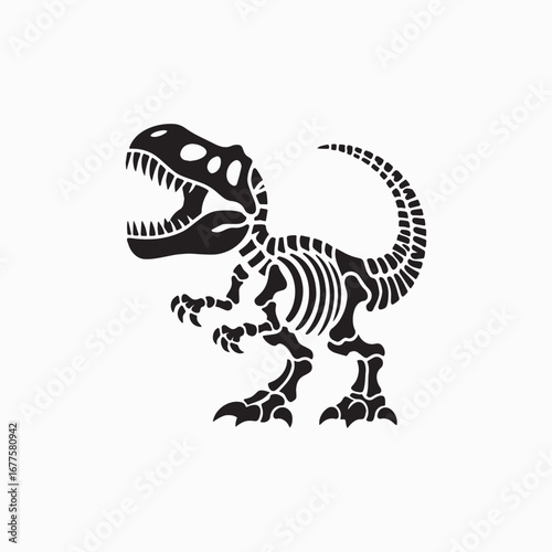 "T-Rex Dinosaur Skeleton Silhouette Vector | Jurassic Extinct Animal Illustration"