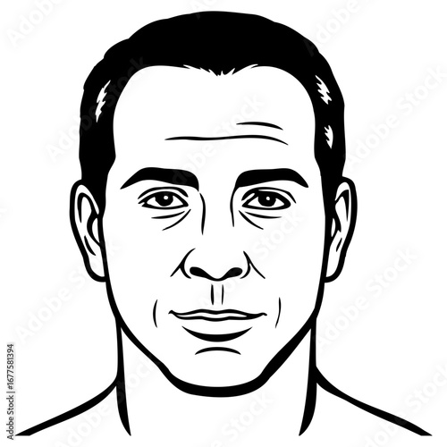 Minimalist black and white line art portrait of a man