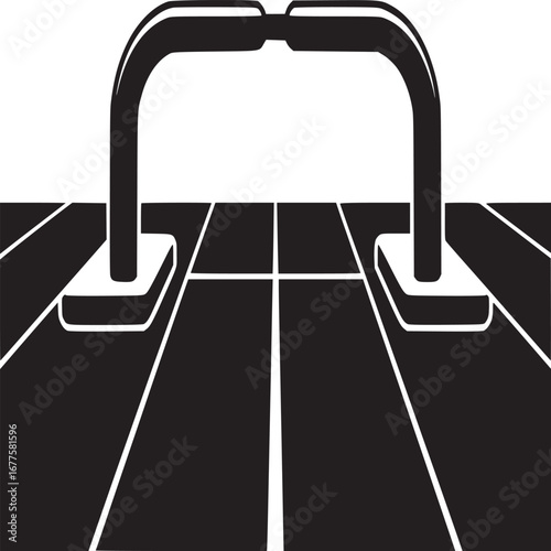 A black and white illustration of a metal handle on a surface with white lines on a black background