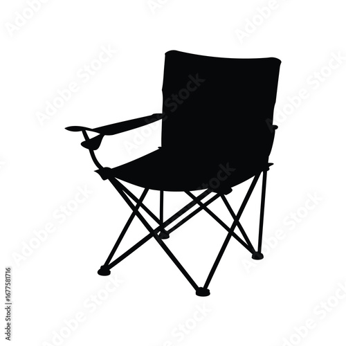 Silhouette of a portable camping chair on a white background showing detail, foldable camping chair silhouette vector illustration