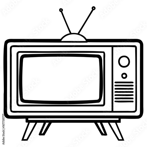 Vintage black and white television set with antenna
