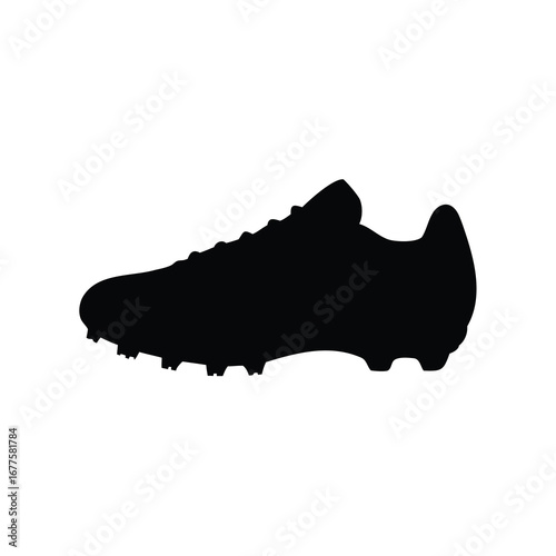 Silhouette of a black football shoe, illustrating sports footwear design, football cleats silhouette vector illustration