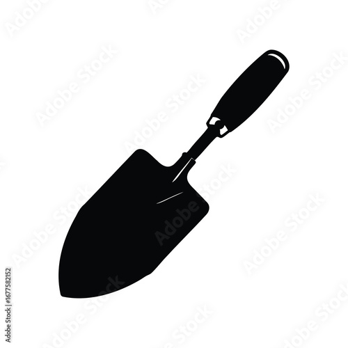 Simple black silhouette of a garden trowel, gardening hand tool, isolated, garden trowel silhouette vector illustration