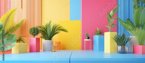 Vibrant Botanical Showcase in a Playful, Geometric Color Block Studio