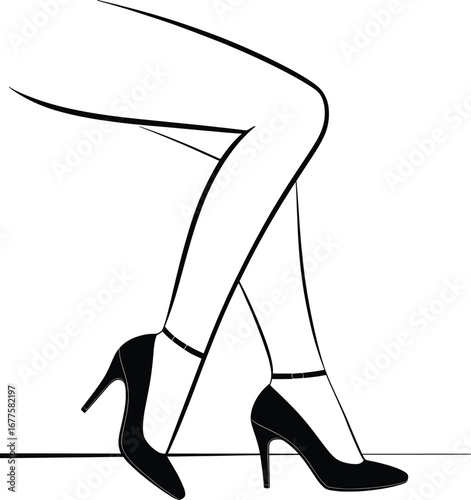 Elegant Crossed Legs Silhouette in High Heels Illustration.