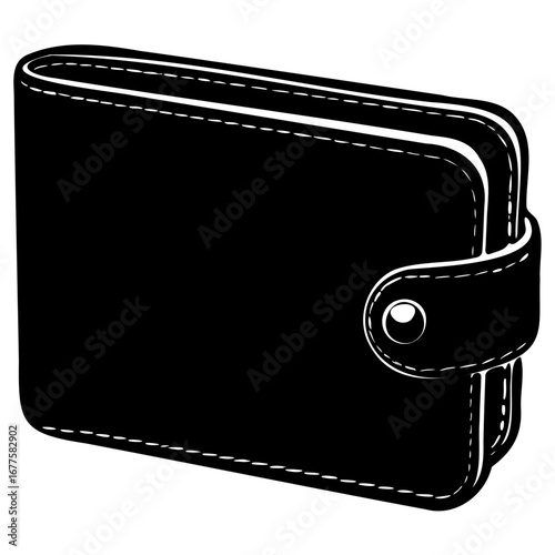 Black leather wallet with button closure and stitching detail
